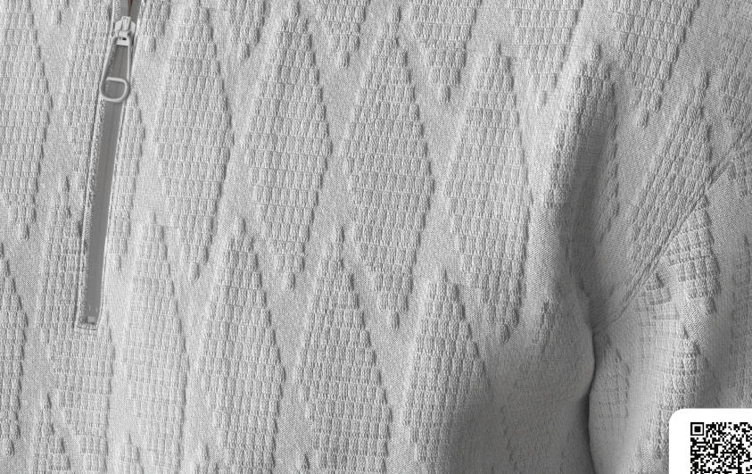 Example of digital fabric applied onto a half-zip shirt 